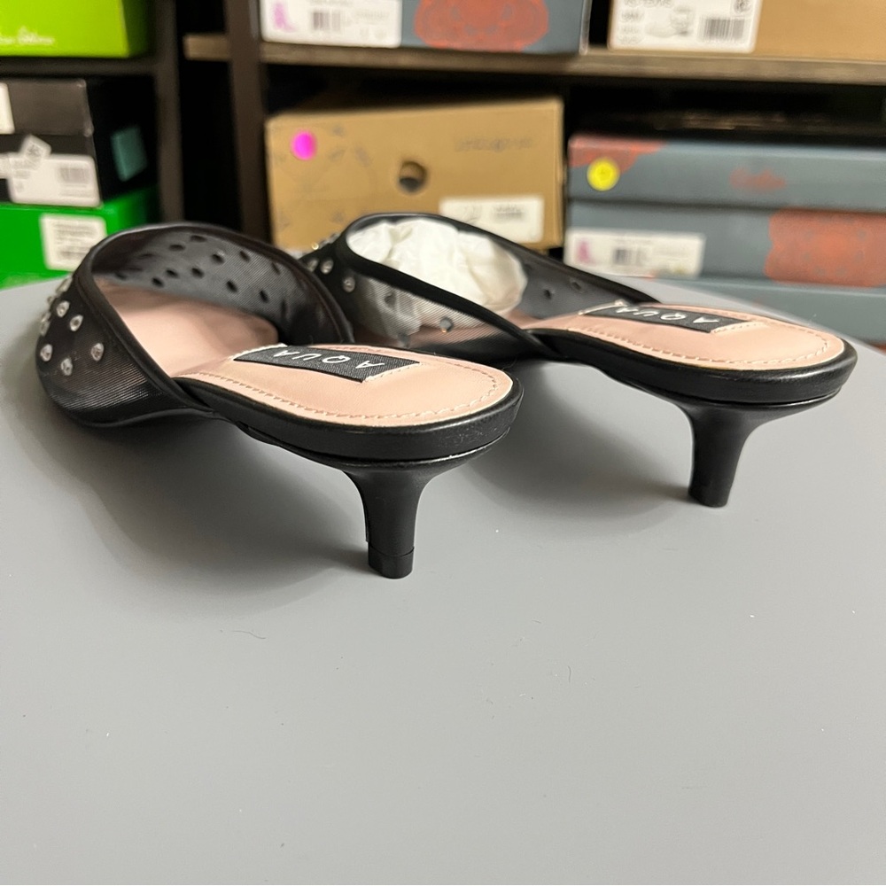 Aqua Black Mesh Heels with Rhinestone Accents - Picture 4 of 7